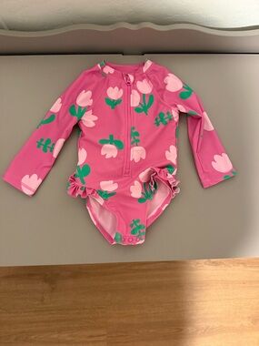 jumping beans Pink Floral Long-Sleeve One-Piece Swimsuit with Ruffle